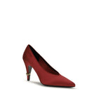Red Versace high heel pumps made of viscose fabric with pointed toes and sleek stiletto heels.