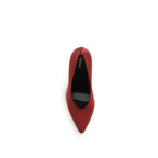 Versace red viscose high heel pumps with pointed toes and elegant design, perfect for formal or stylish occasions.