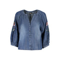 Desigual blue Lyocell women's shirt with a relaxed fit and casual style, featuring a button-down front and long sleeves.