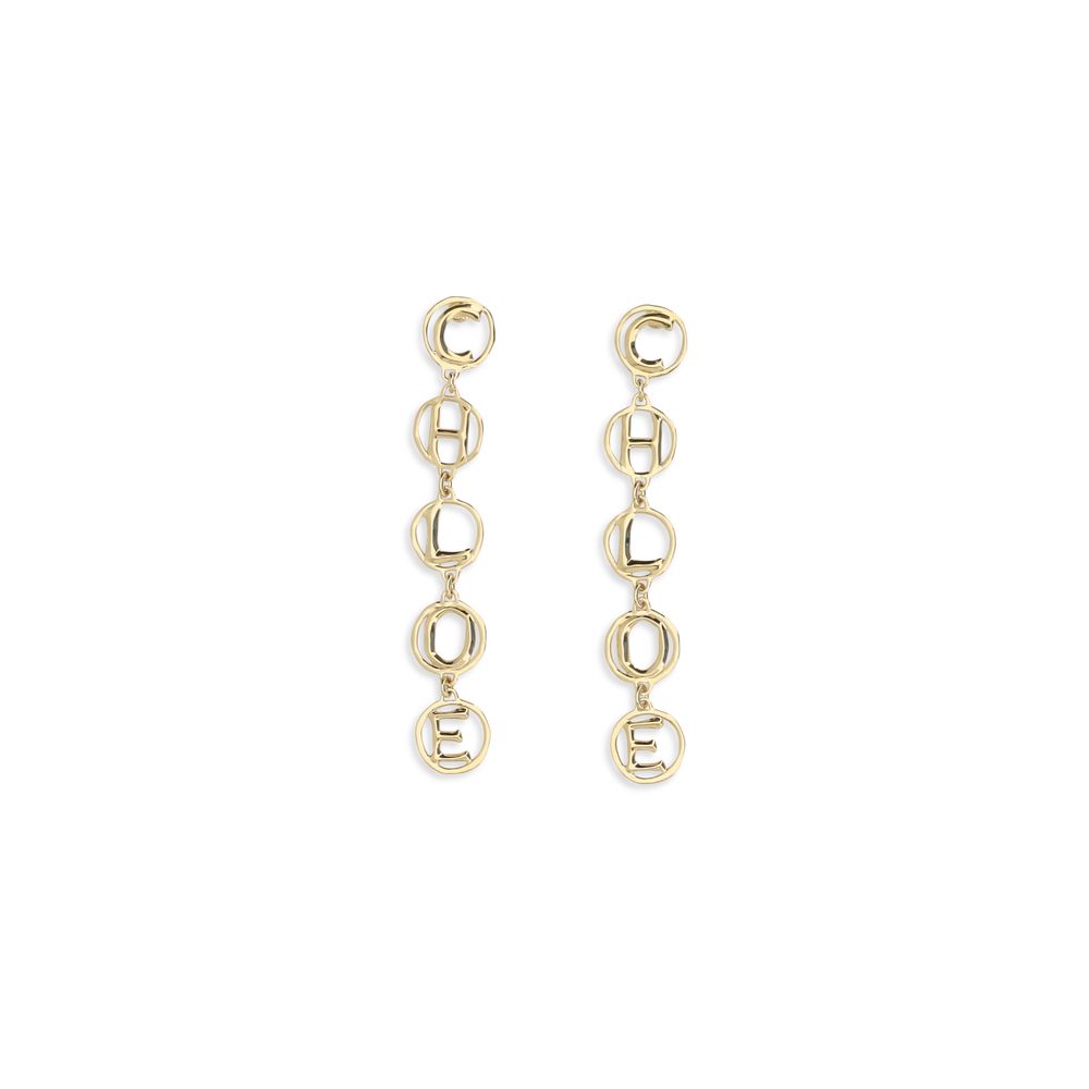 Gold brass earrings by Chloé featuring a sleek, modern design with elegant hoop style and subtle branding details.