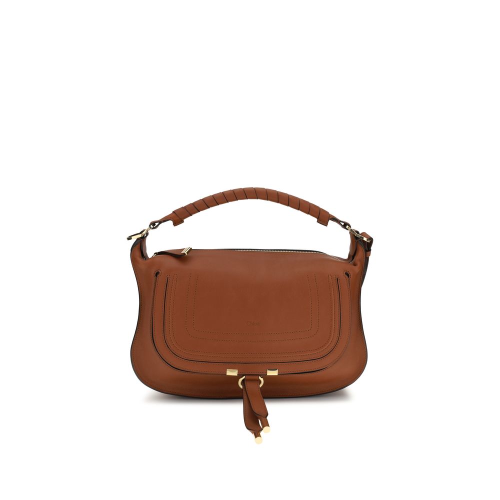 Chloé brown calf leather Bos Taurus shoulder bag with gold-tone hardware and adjustable strap on a plain background.