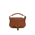 Chloé brown calf leather Bos Taurus shoulder bag with gold-tone hardware and adjustable strap on a plain background.