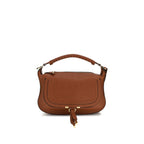 Chloé brown calf leather Bos Taurus shoulder bag with gold-tone hardware and adjustable strap on a plain background.