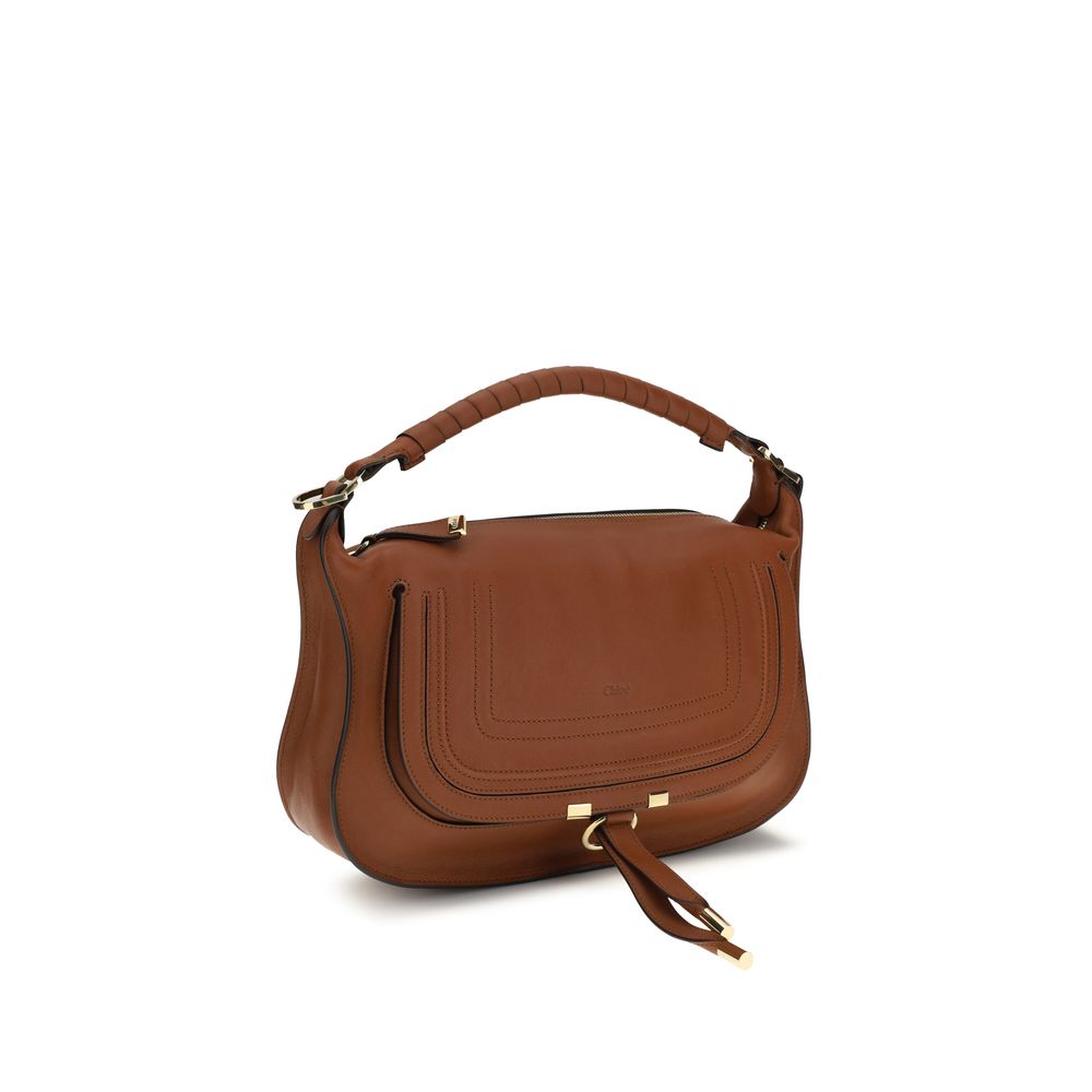 Chloé Brown Calf Leather Bos Taurus Shoulder Bag with structured design and gold-tone hardware, displayed on a plain background.
