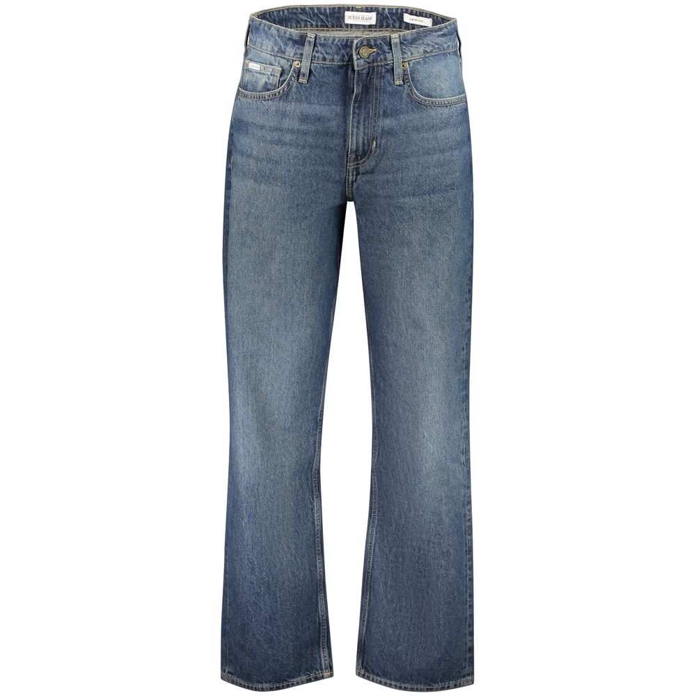 Guess Jeans men's blue cotton jeans showing classic five-pocket design and slim fit cut.