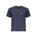 Blue organic cotton Guess Jeans men's T-shirt with crew neck and short sleeves, casual and sustainable everyday wear.