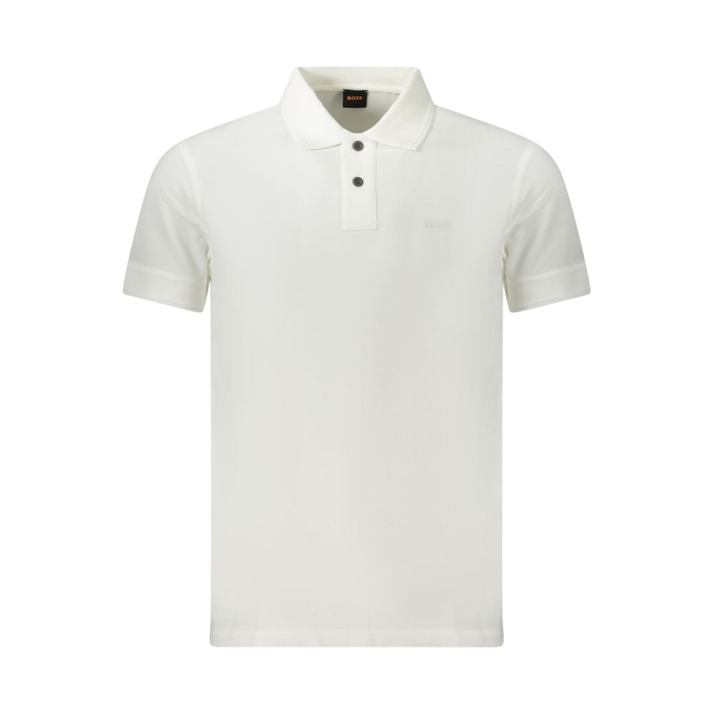 Hugo Boss Bianco cotton men's polo shirt with a classic collar and short sleeves, in white with subtle branding details.