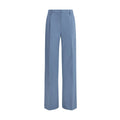 Prada blue cotton chino pants with classic fit, front pockets, and belt loops, displayed on a neutral background.
