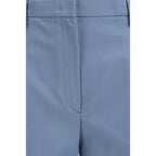 Prada blue cotton chino pants with a tailored fit, front pockets, and belt loops, suitable for casual or smart-casual wear.