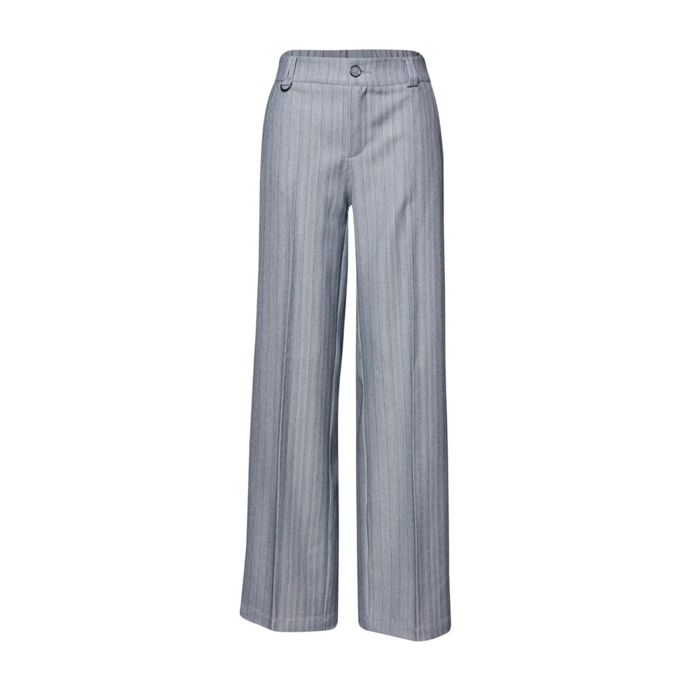Blue polyester casual pants by Street One, featuring a relaxed fit and comfortable waistband, shown on a model.