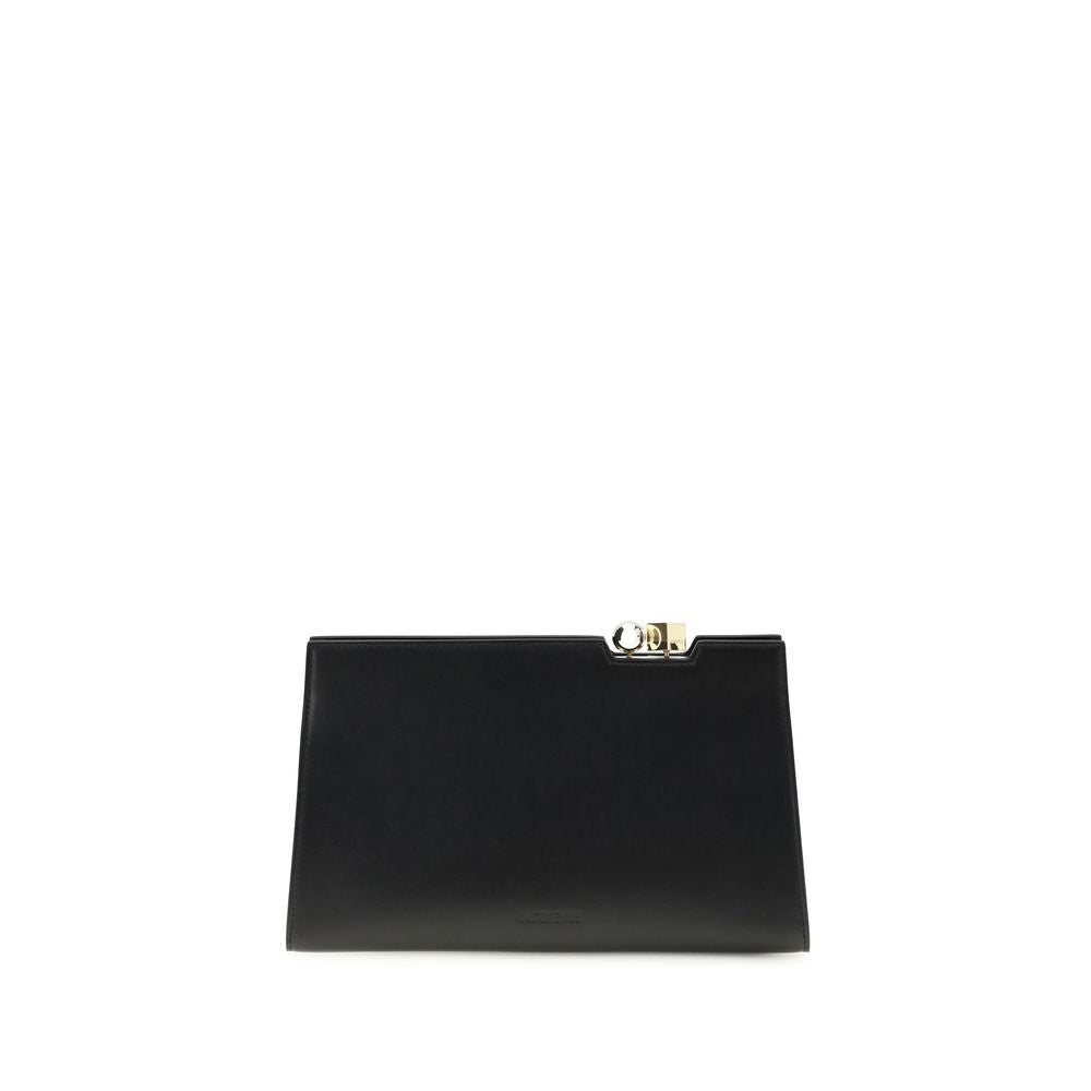 Black calf leather Jacquemus Bos Taurus shoulder bag with sleek design and gold-tone accents, featuring a compact, structured silhouette.