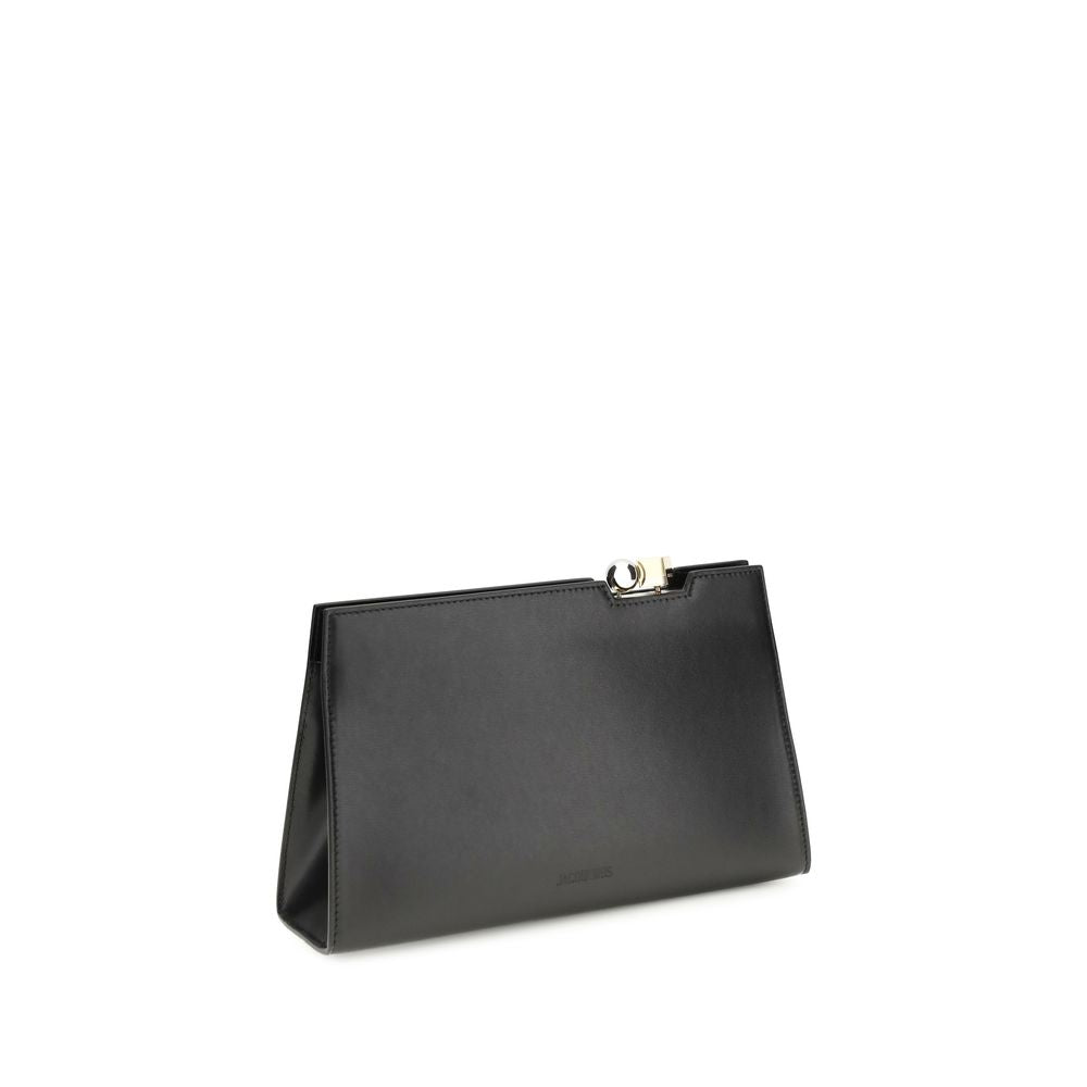 Jacquemus Black Calf Leather Bos Taurus Shoulder Bag with gold hardware and structured design, featuring a top handle and shoulder strap.