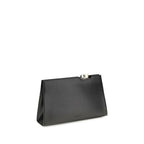 Jacquemus Black Calf Leather Bos Taurus Shoulder Bag with gold hardware and structured design, featuring a top handle and shoulder strap.
