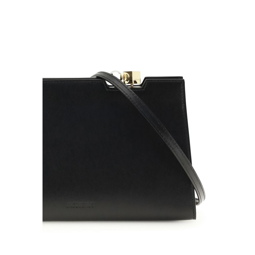 Jacquemus black calf leather Bos Taurus shoulder bag with gold-tone hardware and sleek design.