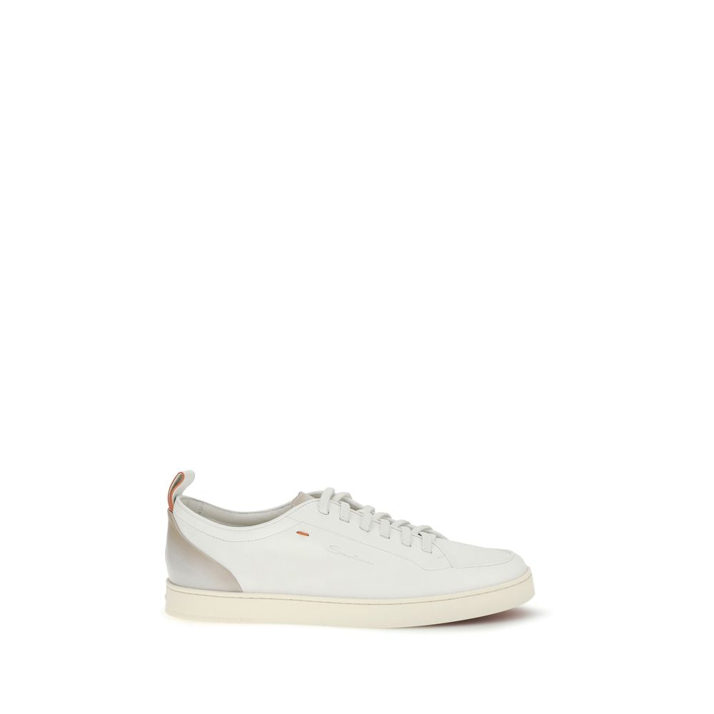 Santoni White Calf Leather Bos Taurus Low Top Sneakers Santoni