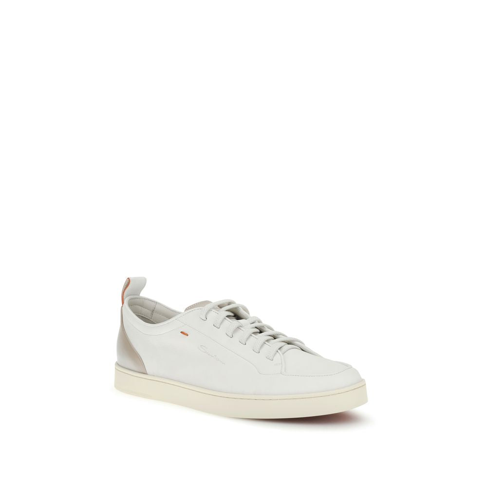 Santoni White Calf Leather Bos Taurus Low Top Sneakers Santoni