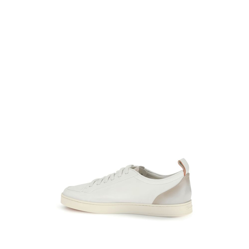 Santoni White Calf Leather Bos Taurus Low Top Sneakers Santoni