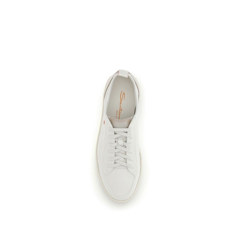 Santoni White Calf Leather Bos Taurus Low Top Sneakers Santoni