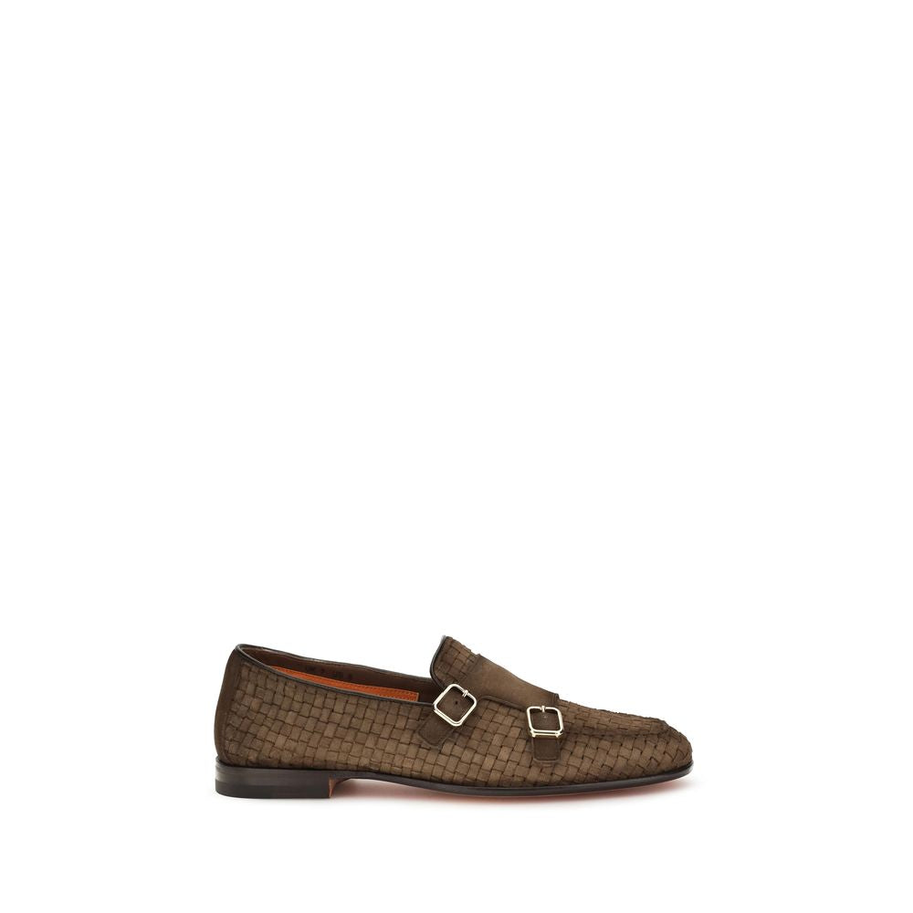 Santoni Brown Calf Leather Bos Taurus Slip-On Loafers Santoni