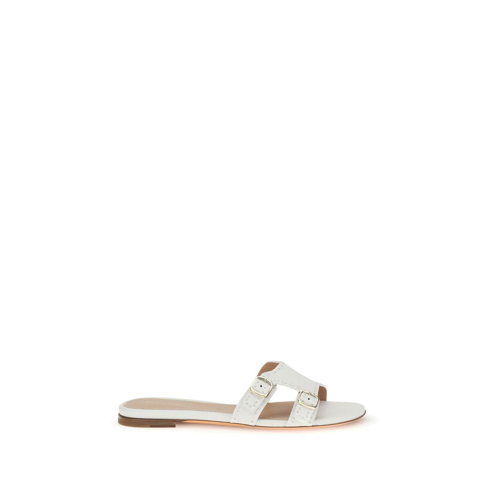 Santoni White Calf Leather Bos Taurus Flat Sandals Santoni
