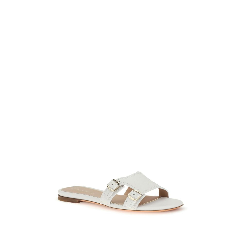 Santoni White Calf Leather Bos Taurus Flat Sandals Santoni