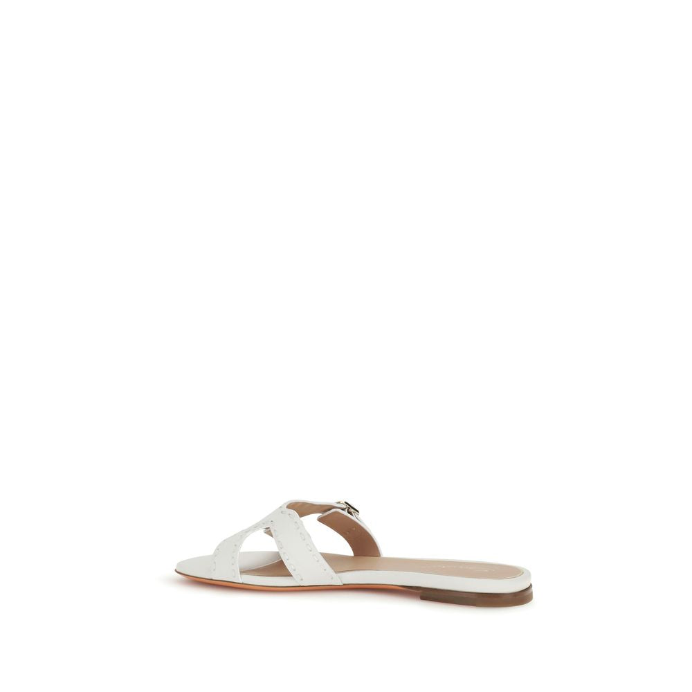 Santoni White Calf Leather Bos Taurus Flat Sandals Santoni