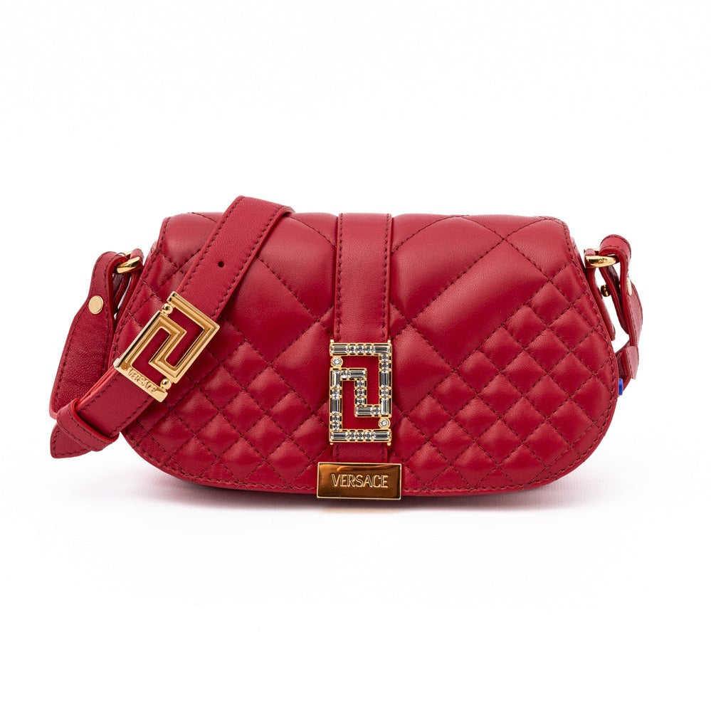 Versace Red Leather Quilted Shoulder Strap Bag Versace