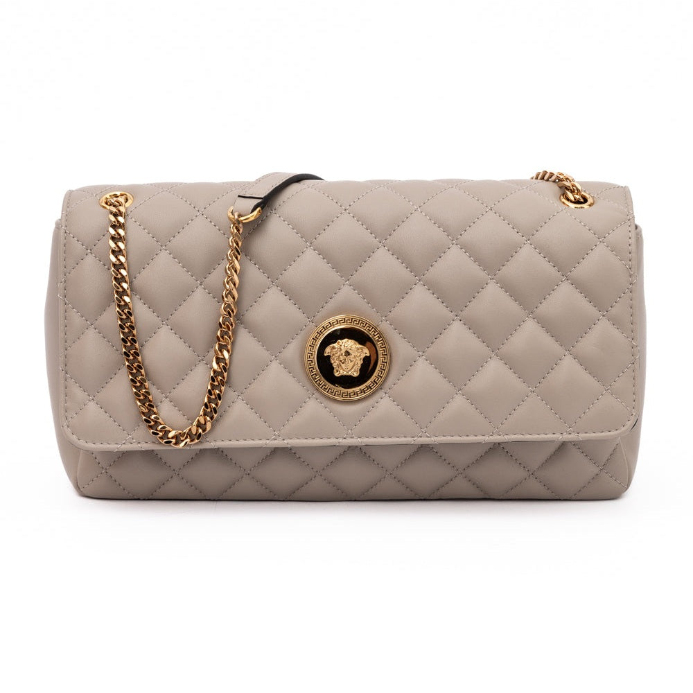Versace Taupe Quilted Leather Shoulder Strap Bag