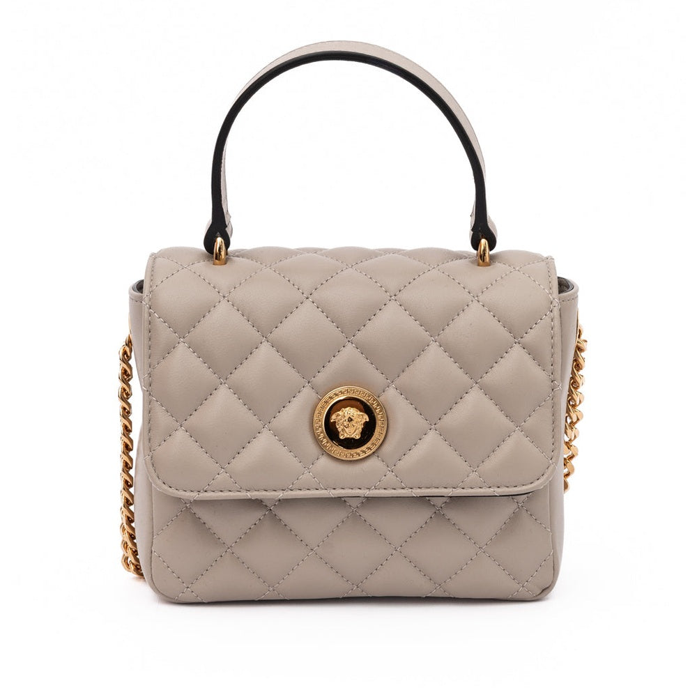 Versace Taupe Quilted Leather Handbag