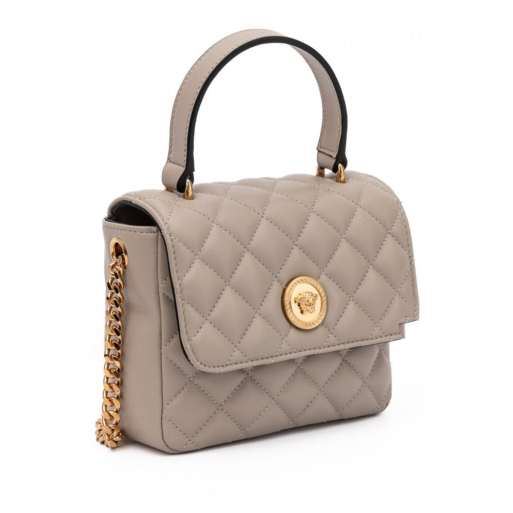 Versace Taupe Quilted Leather Handbag