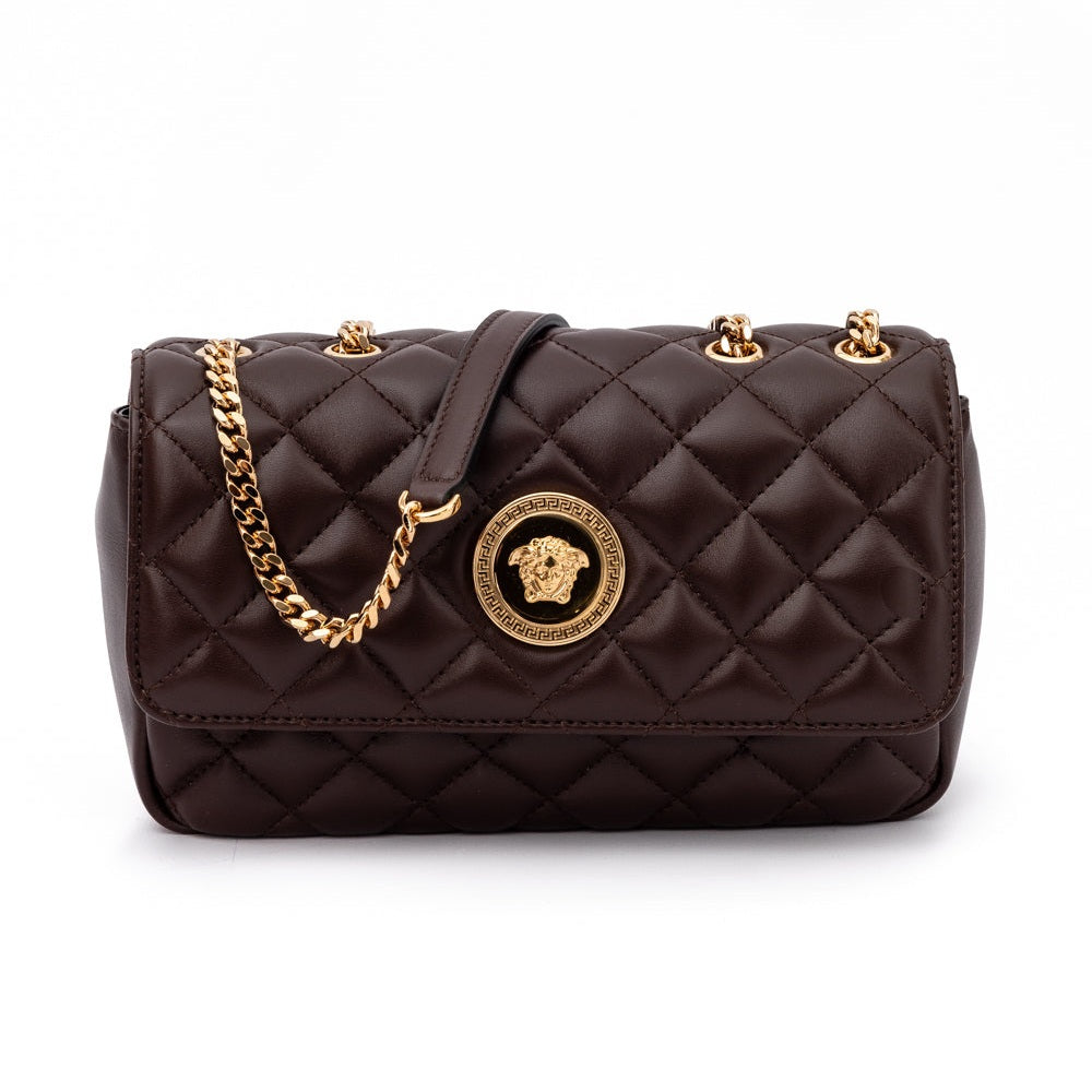 Versace Brown Quilted Leather Shoulder Strap Bag