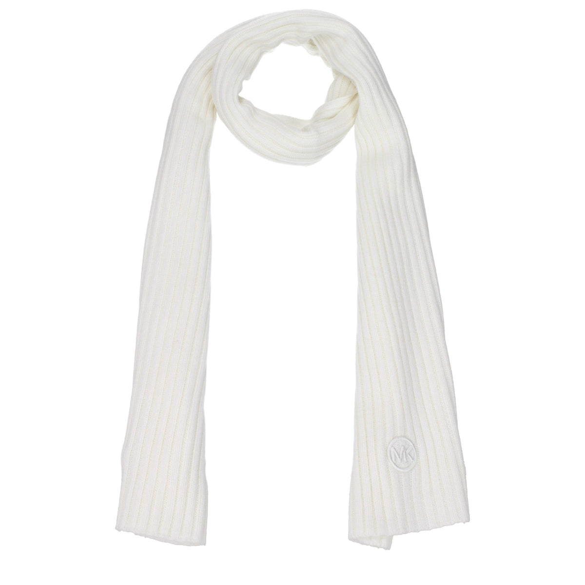 White polyester scarf by Michael Kors featuring a smooth, lightweight fabric and subtle brand detailing.