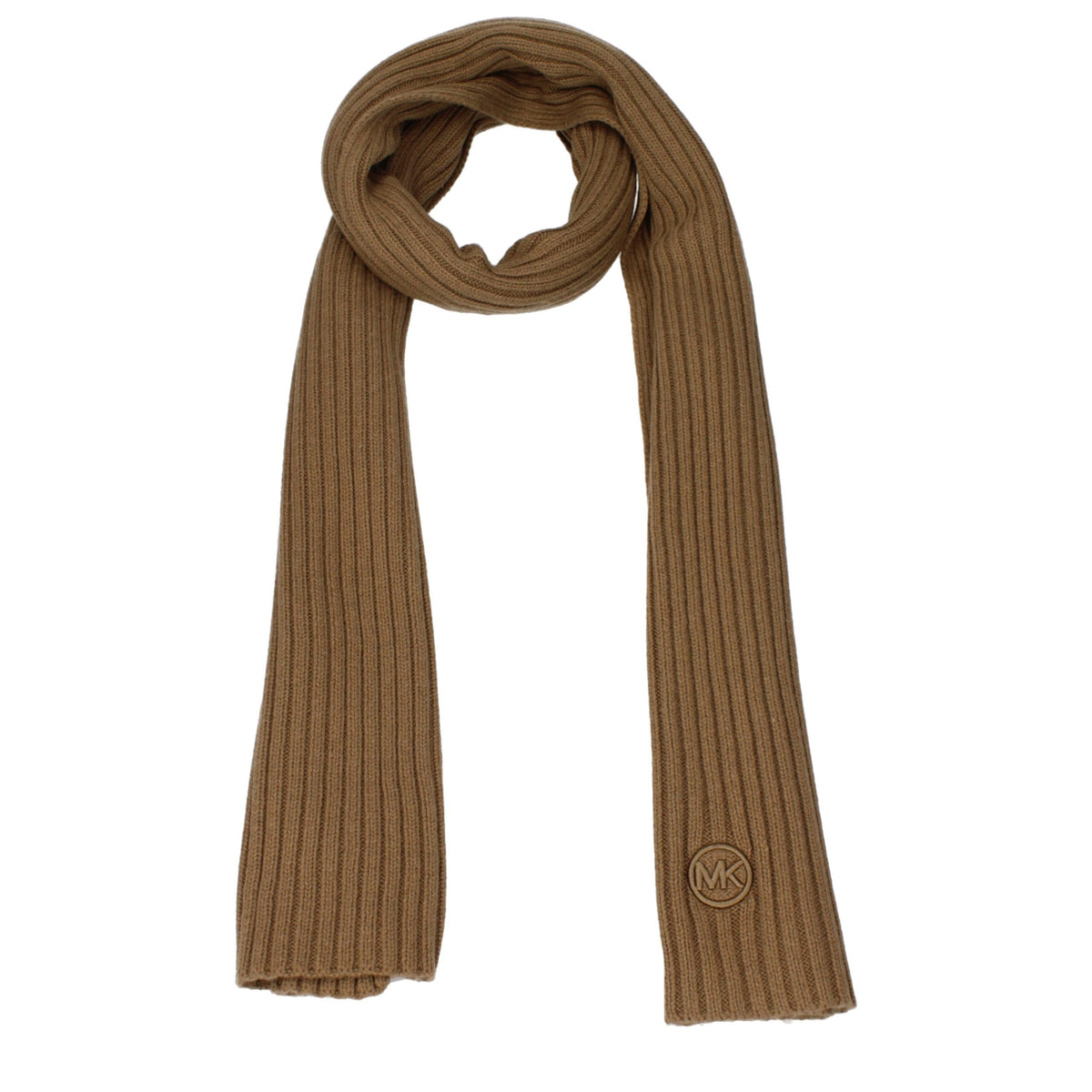 Michael Kors brown polyester scarf with a soft, lightweight fabric and subtle woven texture, perfect for stylish layering.