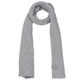 Gray Michael Kors polyester scarf draped for display, showcasing soft fabric and stylish design.