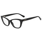 Black Love Moschino cellulose propionate glasses frames with stylish design, shown in a clear close-up image.