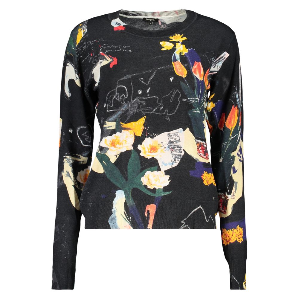 Desigual black viscose women's sweater with a relaxed fit and subtle textured design, perfect for casual wear.