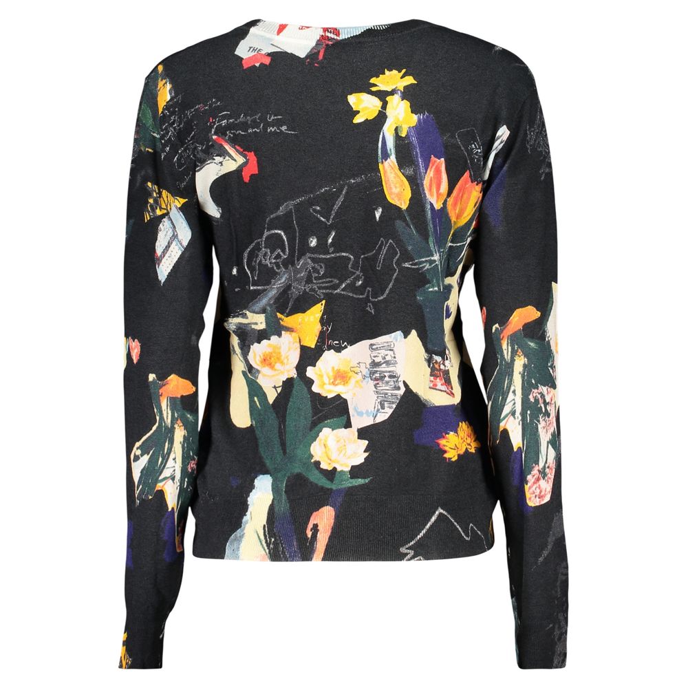 Desigual black viscose women's sweater with a relaxed fit and subtle textured fabric, ideal for casual and stylish wear.