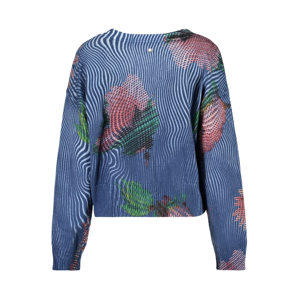 Desigual blue cotton women's cardigan with long sleeves and open front, casual and comfortable for everyday wear.