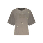 Desigual gray cotton women's sweatshirt with a relaxed fit and subtle textured design, perfect for casual wear.