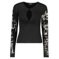 Black cotton women's sweater by Desigual, featuring a cozy fit and stylish design, worn by a model in a casual setting.