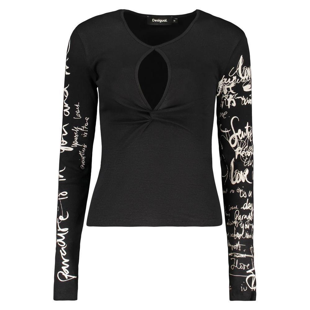 Black cotton women's sweater by Desigual, featuring a comfortable fit and stylish design, displayed on a plain background.