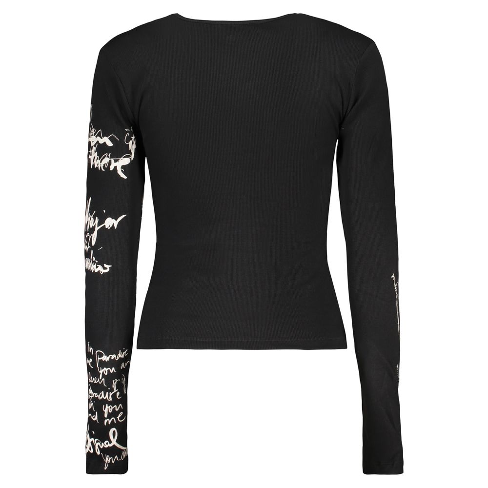 Black cotton women's sweater by Desigual, featuring a cozy fit and stylish design, shown on a model.