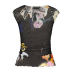 Black polyester women’s tank top by Desigual, featuring a sleeveless design and casual fit, ideal for warm weather.