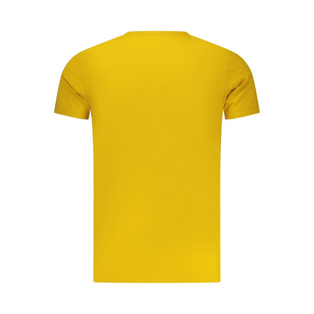 Pepe Jeans yellow cotton men's T-shirt displayed flat with short sleeves and crew neckline, casual style for everyday wear.