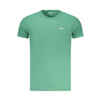 Pepe Jeans Verde cotton men's T-shirt displayed flat with round neckline and short sleeves, showcasing casual style.