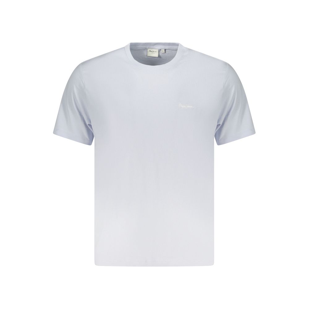 Pepe Jeans Azzurro cotton men's T-shirt displayed on a hanger with a plain background.