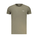 Pepe Jeans Verde cotton men's T-shirt displayed flat with round neckline and short sleeves.