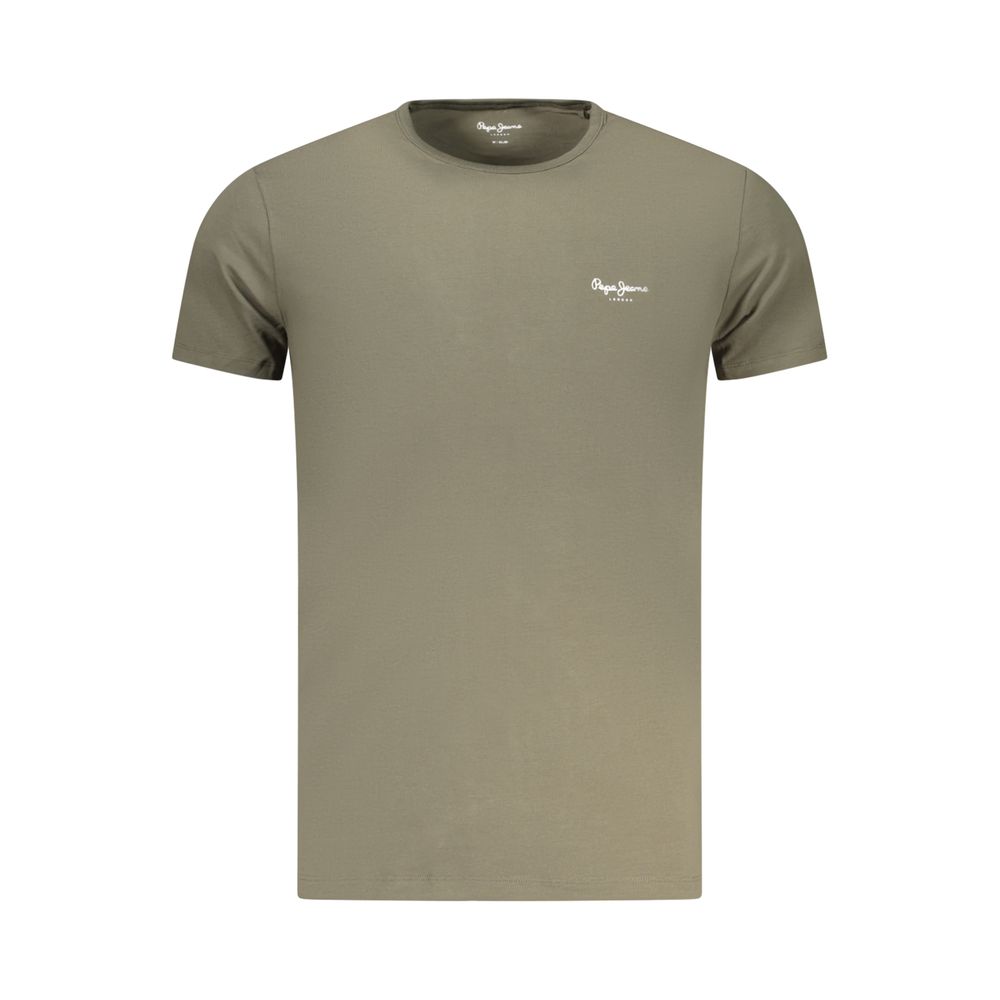 Pepe Jeans Verde cotton men's T-shirt displayed flat with round neckline and short sleeves.