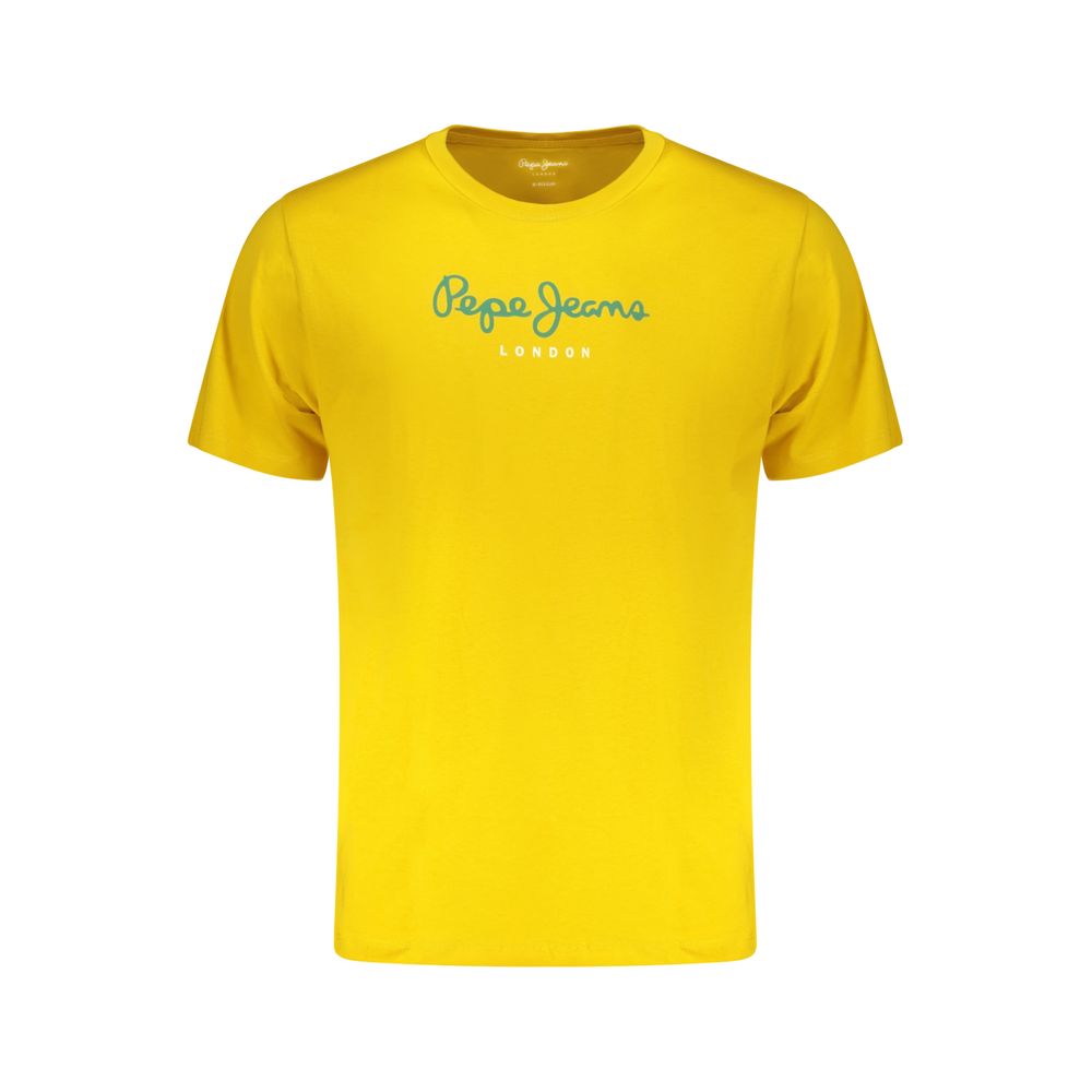 Yellow cotton men's T-shirt by Pepe Jeans, casual fit with short sleeves and classic crew neck.