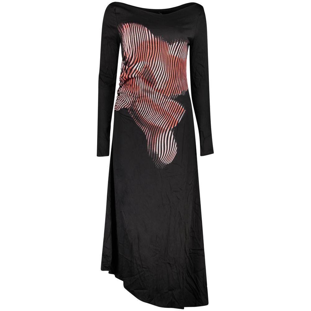 Black viscose women’s dress by Desigual, featuring a flowy silhouette and stylish design, suitable for casual or dressy occasions.